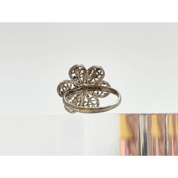 Filigree Floral Handmade Petaled Highly Detailed Silver Toned Vintage Ring - Picture 4 of 10